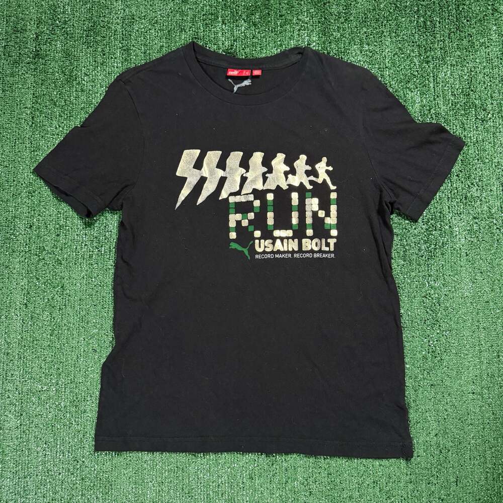Puma Usain Bolt Logo Tee Mens Neon T-Shirt Casual Training Top small